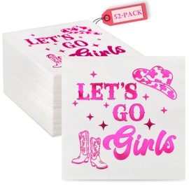 Decoraciones de fiesta de vaquera, decoración de despedida de soltera, Lets Go Girls Western Disco Cowgirl Last Rodeo despedida de soltera, servilletas de cóctel de papel rosa caliente (52 piezas)