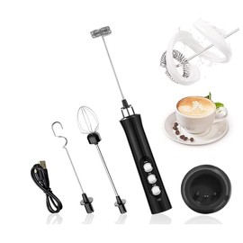 FAOKZE Elektrischer Milchaufschäumer mit Drei Quirl, USB Wiederaufladbar Milchschäumer Schneebesen, Handheld Milk Frother Edelstahl Aufschäumer für Kaffee/Latte/Cappuccino/Heiße Schokolade/Matcha