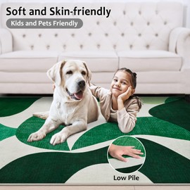 Espiraio Geometric 8x10 Area Rug for Living Room, Soft Modern Abstract Throw Washable Rug for Bedroom, Low Pile Anti-Slip Floor Large Carpet for Classroom Nursery Office Dining Room, Green and White