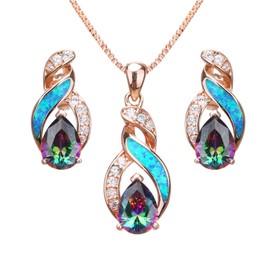 Hermosa Jewelry Sets for Women,Australian Created Opal Pendant Necklace Earrings Hypoallergenic Jewelry Mother's Day Christmas Gifts (JS2)