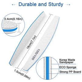 Nail File Set for Acrylic Nail Files, 100/100 Grit (12 Pieces) Nail File, Double-Sided Nail File, Professional Nail File, Washable and Reusable