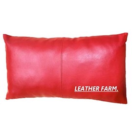 LEATHER FARM Red Lambskin Leather Cushion Pillow Cover (Red, 20x26)