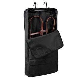 Harrison Howard Bridle/Halter Bag with 3 Prong Tack Rack Sturdy Waterproof Fabric Horse Tack Carry Bag-Piano Black