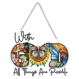STGLCR DIY Butterfly Hanging Diamond Art Kit God, Acrylic Diamonds Painting Pendant Board Kit, 5D Gem Art Ornament Kit for Adults, Double Sided 7.8inch with God All Thing are Possible