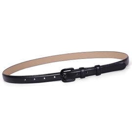 WHIPPY Women Skinny Leather Belt Thin Waist Jeans Belt for Pants in Pin Buckle Belt, Black, Pants Size 36-41 inches
