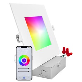 LUXRITE 6 Inch Square Smart LED Recessed Lighting, RGBW Color Changing, WiFi App Control, Voice Control with Alexa and Google Home, No Hub Required, 13W 1000LM, CRI 90, IC Rated, Wet Rated