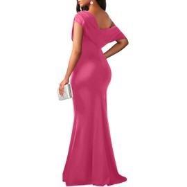 YMDUCH Women's Elegant Sleeveless Off Shoulder Bodycon Long Formal Party Evening Dress Rose