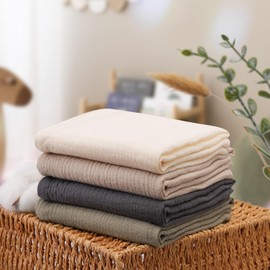 Peepeemax Muslin Cloths Baby Burp Cloths 60 x 60 cm, Pack of 4, 100% Cotton Burp Cloths Baby for Boys and Girls, Soft, Breathable and Extremely Absorbent Muslin Cloth for Baby, Neutral Grey