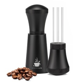 XpressoLife WDT Tool – Espresso Distribution Tools, Black Aluminum Alloy Handle with Stand, Coffee Mixer, and 10 Stainless Steel Needles