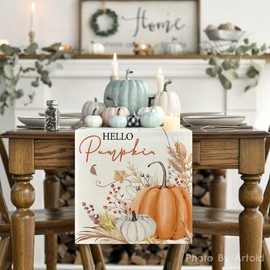 Camino de mesa de otoño Artoid Mode Hello Pumpkin Leaves - Decoración de mesa de comedor de cocina de otoño para decoración de fiesta en el hogar, 13 x 60 pulgadas