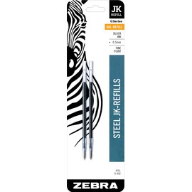 Zebra Pen G-Series Stainless Steel Gel Ink Pen Refill, 2-Pack Black Ink, 0.5mm Fine Point JK-Style, Smooth Writing, Ideal for Everyday Use (88012)