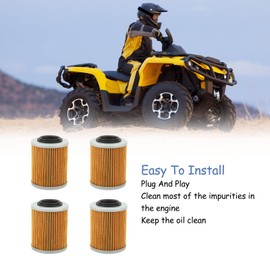 Filtros de Aceite de Motor Akozon, 4 Filtros de Aceite 420256188 KN152 HF152 para CAN AM Outlander 330 400 450 500 570 650 800 850 1000