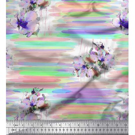 Soimoi Green Poly Crepe Fabric Floral & Texture Print Fabric by The Yard 42 Inch Wide