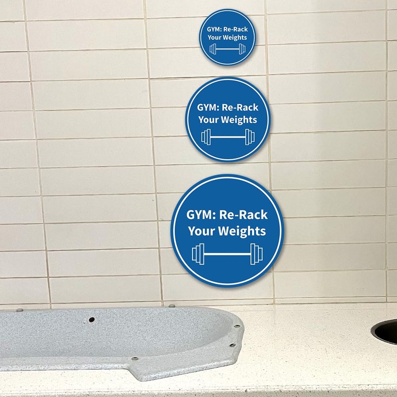 Signs ByLITA Circle GYM: Re-Rack Your Weights Sign (Brushed Silver)