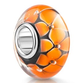 MATERIA by Matthias Wagner Floral Glass Bead 925 Silver with Flowers for Women in 2 Colours, Glass