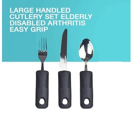 Weighted Extra Wide Handles Easy Grip Cutlery Set, Disability Ideal Dining aid for Elderly Disabled Arthritis Parkinson's Disease Tremors Sufferers (Black 3PCS Straight)