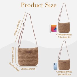 Businey Straw Bag for Women, Summer Straw Beach Crossbody Bags for Women with Zipper Adjustable Strap, Bohemian Weave Handmade Shoulder Handbags for Holiday Beach Travel