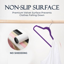 HOUSE DAY Noble-Purple Velvet Hangers 60 Pack, Non Slip Clothes Felt Hanger Heavy Duty for Coat, Premium Slim Space Saving Suit Hangers for Closet Organizer, 360° Rotating Silver Hook