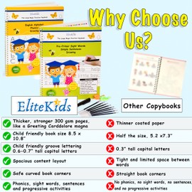 Teacher Designed EliteKids Large Magic Practice Copybooks for Kids 4 Pack (Sight Words Included)-Groove Workbooks-Reusable Writing Practice Book Kit for Preschool Kids Ages 3 to 8 Kids Calligraphy