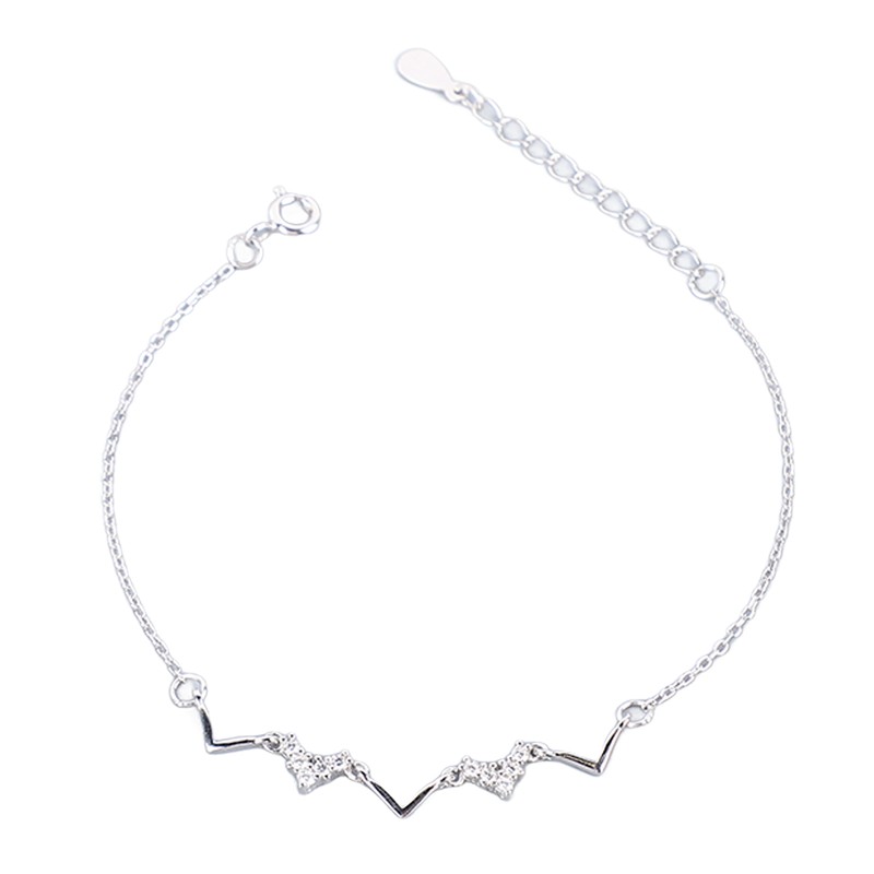 S925 Sterling Silver Heartbeat Wave Bracelet Geometric Wave Bling Fine
