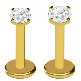 Body CAC 2PCS-16G Internally Threaded Flat Back Titanium Gold Anodised Clear Cubic Zirconia Labret Monroe Lip Rings Tragus Stud Earrings Helix Piering Jewellery