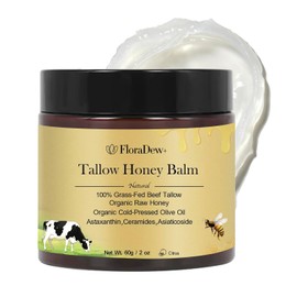 Tallow and Honey Balm - Organic Grass-Fed Beef Tallow for Skin - Moisturizer Deep Hydration for Body with Beef Tallow & Raw Honey & Infused Olive Oil 2.12 FL OZ (Citrus)