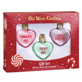 Old World Christmas Conversation Heart Ornaments Gift Box Set/3