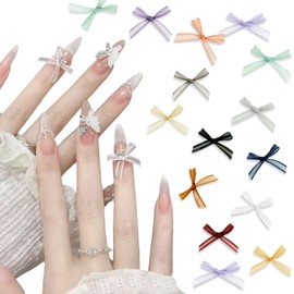 LASHIDOL Nail Parts, Ribbon, 14 Colors, Approximately 100 Piece Set, Nail Decoration Parts, Ribbon, Nail Parts, Decorative Parts, 3D, 3D, 3D, Bowknots, Cute, DIY Handmade (Ribbon 01)