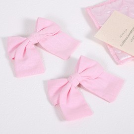 2pc Light Pink Ribbon Bow Hair Clips 4" Cotton Linen Bowknot Alligator Barrettes Hairpins for Women Girls Kids Weeding Birthday Party Outfits Dress Decor Accessories Gift