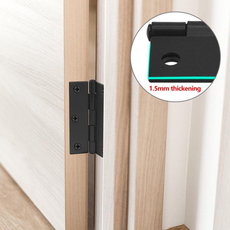 MABAHON 3 Pcs Square Corner Door Hinges, Black, Metal, Painted,