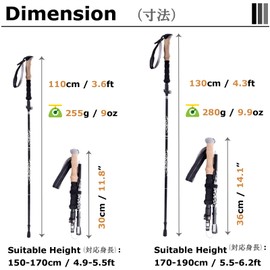 YAPJEB Trekking Pole, Foldable, Climbing Stock, Lightweight, Aluminum, Walking Pole, Trekking Pole, Trekking Pole, Trail Running, Hiking, Climbing, Storage Bag, Rubber Cap Included, Unisex