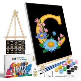 JOOZ Letters Paint by Numbers Kit for Adults with Frame, Paint by Number for Beginners with Easel, DIY Letters Flowers Easy Paint by Number Kits Framed Canvas for Home Wall Decor 8 x 12 Inch, C