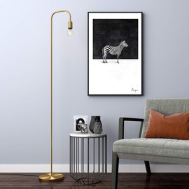 Oneach Industrial 64'' LED Floor Lamp for Living Room Bedroom Reading Office Metal Minimalist Tall Standing Lamp Antique Brass Gold