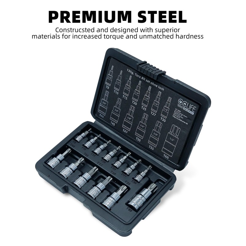 CCLIFE 13Pcs Torx Bit Socket Socket Socket Wrench Set T8-T60
