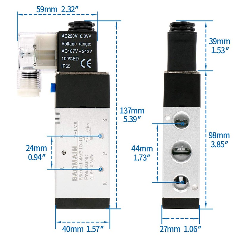 Baomain Pneumatic Solenoid Valve 4V310-10 AC 220V PT 3/8" 2