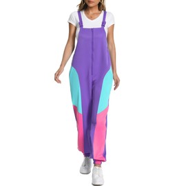Yisfri Womens Retro 80s 90s One Piece Outfit Neon Windbreaker Overalls Theme Party Jumpsuit Rompers (US, Alpha, Small, Regular, Regular, Purple)