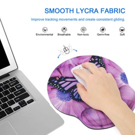 Mibbxea Ergonomisches Mauspad mit Gelkissen,Mausmatte mit Handgelenkauflage,Schmerzfreies Persönliches Mauspad mit Untersetzer für Computer,Laptop,Büro,Schreibtisch (Großer Schmetterling)