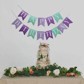 Happy Birthday Banner Purple Birthday Decorations for Girls, Boys, Kids Party Supplies, Mermaid Party Decoration for Mermaid Theme Parties (HB Purple Banner)