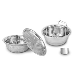 Le Regalo 5 Piece Stainless Steel Colander Set - Durable Kitchen Tools Including Mixing Bowl, Grater, Peeler, and Finger Guard