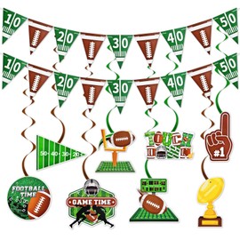 10 Pieces Football Game Hanging Banner Swirls Decorations - 2 Pennant Banners + 8 Football Swirls Garland for Football Favor, Sports Birthday Party Supplies