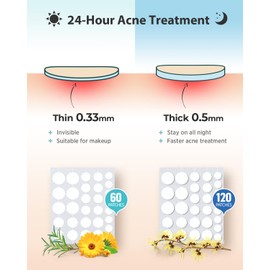 LitBear LitBear Acne Pimple Patches- Day and Night 6 Sizes 204 Dots Thin & Thick Hydrocolloid Patches with Witch Hazel, Tea Tree & Calendula Oil, Extra Adhesion for Face Zit Patch Dots