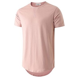 KLIEGOU Mens 100% Cotton Hipster Hip Hop Longline Crewneck T-Shirt Pink 4XL