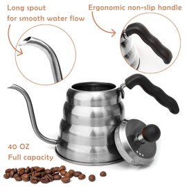 Mixpresso Gooseneck Pour Over Coffee Kettle, Barista Pour Control Design, Ideal for Coffee and Tea, High-Grade Stainless Steel 1.2 Liter 40 Oz, Induction Cooker Stovetop Kettle Stainless Steel