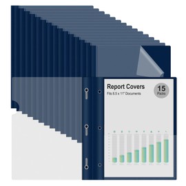 Ndsox 15 Packs Clear Front Report Covers with 3-Prong Fasteners Plastic Project Presentation Folders Resume Document Covers with Navy Blue Back for 8.5x11" Letter Size Paper for School Office Business