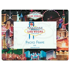 Las Vegas Glass Picture Frame, Black Background Strip Collage (Holds ONE 4" X 6" Landscape/Horizontal Photo)
