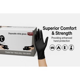 TOPMED ETS Nitrile Gloves Household Cleaning Gloves Powder-Free Latex-Free, Non-Sterile Black 100-Count (X-Large)