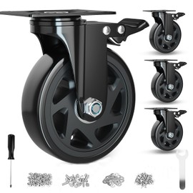 6 Inch Caster Wheels Heavy Duty Casters with Brake, Casters Set of 4 Loading 3000 Lbs, Locking Industrial Swivel Top Plate Casters Wheels for Furniture and Workbench Cart(Two Hardware Kits Included)