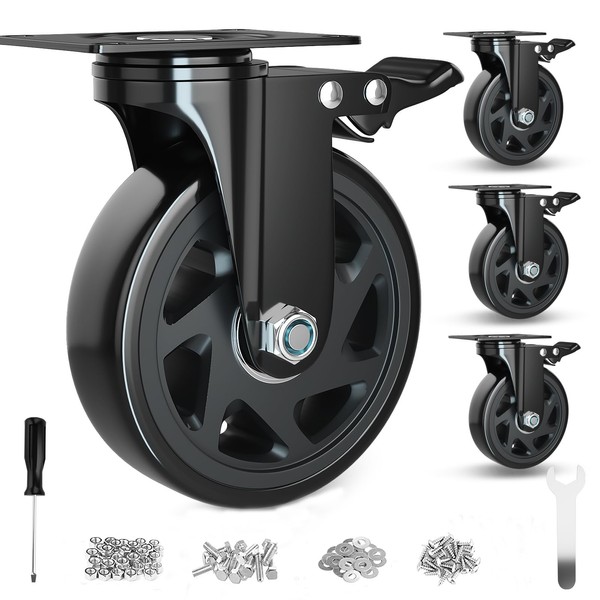 6 Inch Caster Wheels Heavy Duty Casters with Brake, Casters