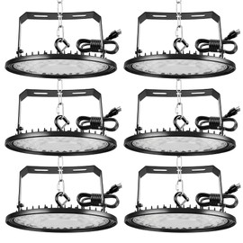 6 Pack LED High Bay Light, 150W,25500lm High Bay LED Shop Lights with 5' Cable US Hook,U Bracket, IP65 Commercial Light Fixture,5000K UFO Lights Garage Lighting for Workshop Warehouse Factory Barn