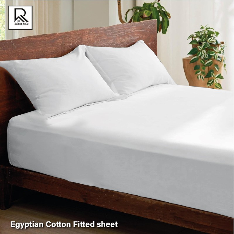 Rehan & Co Cotton Fitted Sheets King Size White 100%
